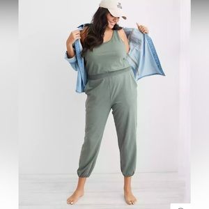 Aerie Track Jumpsuit in “Palm”/Sage Green, Size L